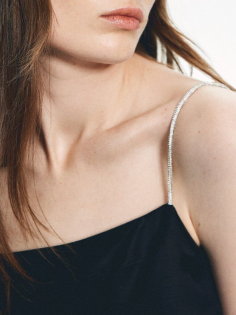 H&M Rhinestone Strap Black Satin Camisole Top Small